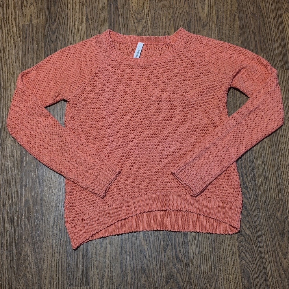 Aeropostale Womens Medium Coral Pink Waffle Honeycomb Knit Crew Neck Sweater A30